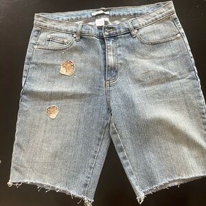 Alberto Makali embellished denim fringe short. rhinestone and embellishments.